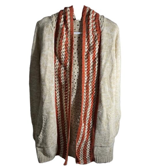Hem & Thread Open Front Knit Crochet Hooded Cardigan. Size Small or Medium - Picture 1 of 6